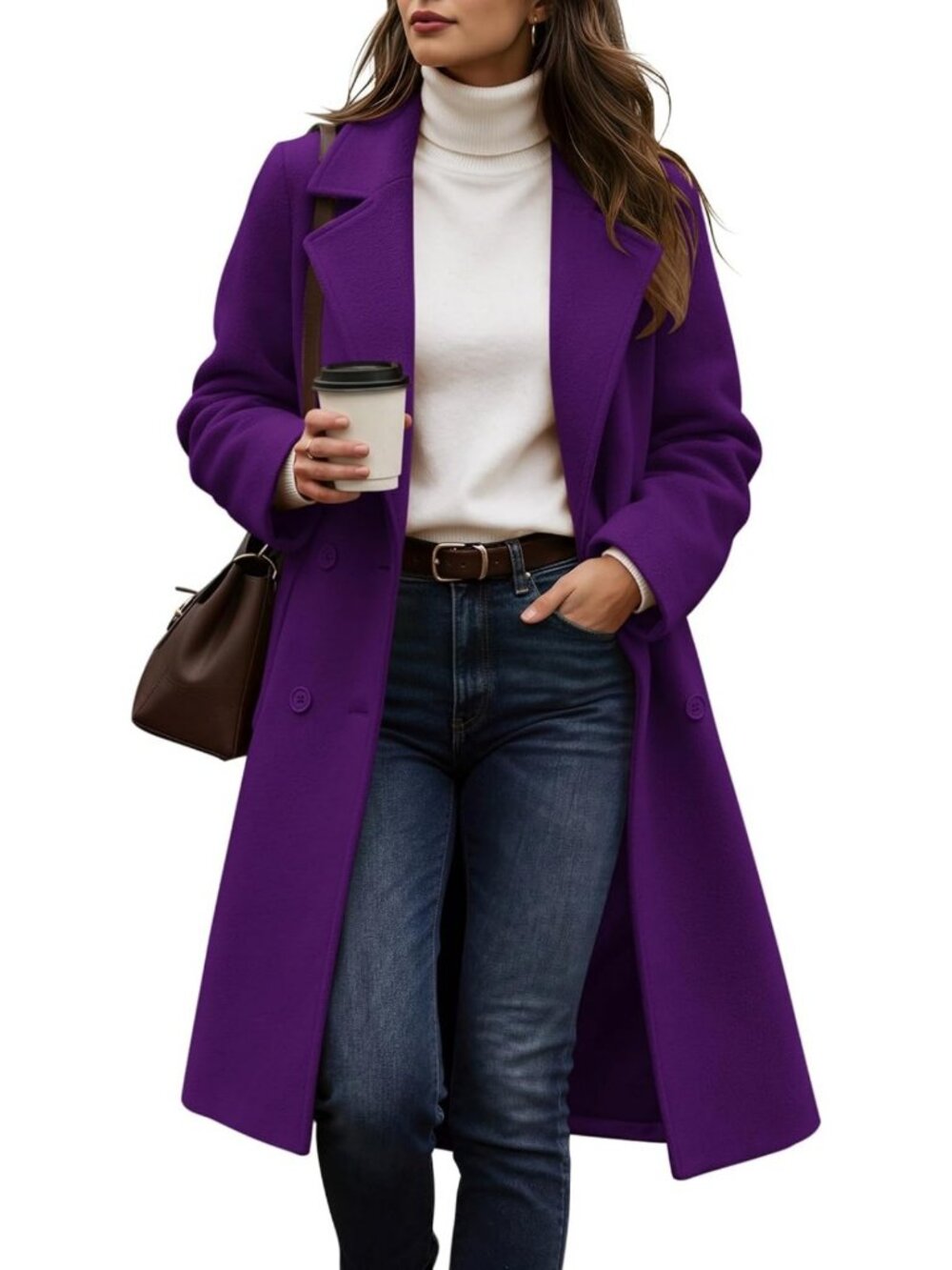 Chic Women's Winter Peacoat, Notch Lapel, Double Breasted, Mid-Length Outerwear
